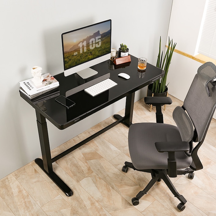 Height adjustable desk cheap glass top
